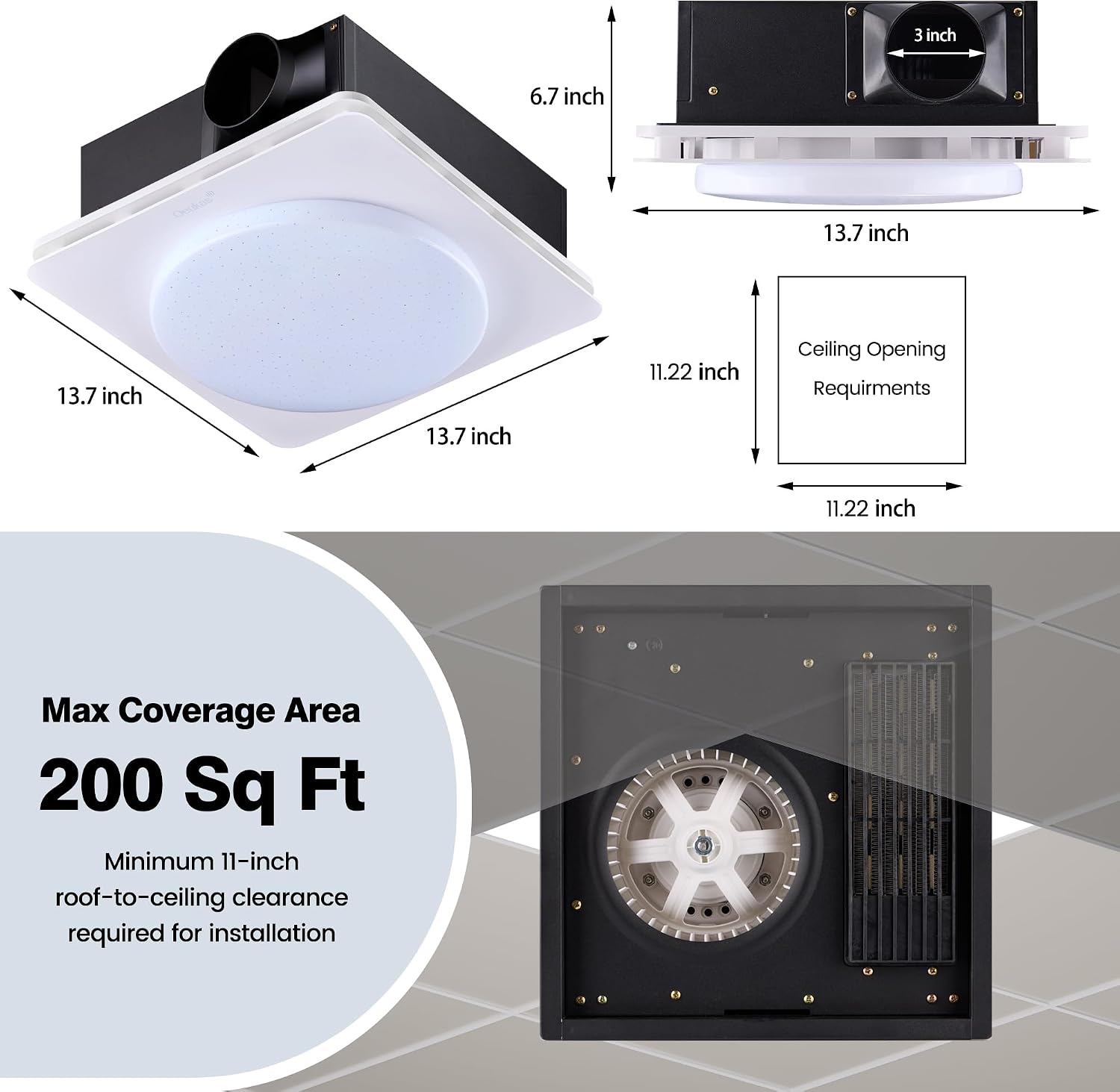 2 in 1 Bathroom Exhaust Fan with Light, 40W Quiet Vent Fan - 190 CFM & 1.0 Sone Bath Fan with Light, 1500lm LED Light, Easy to Install, Remote Control, UL Listed